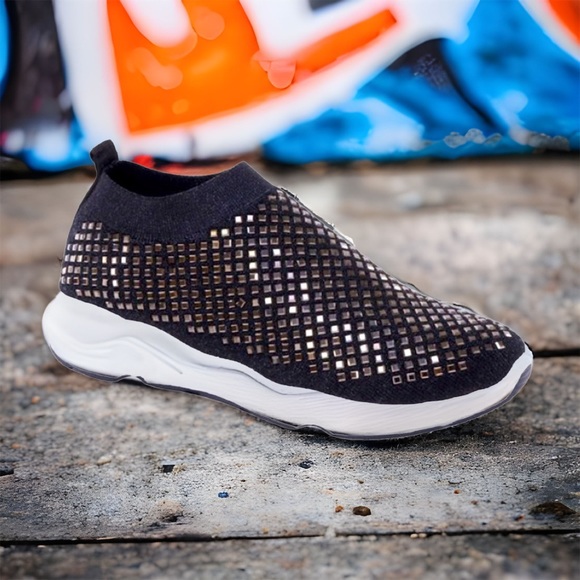 Italina Shoes - Italina Black Sparkling Knitted Sock Bubble Slip On Sneakers